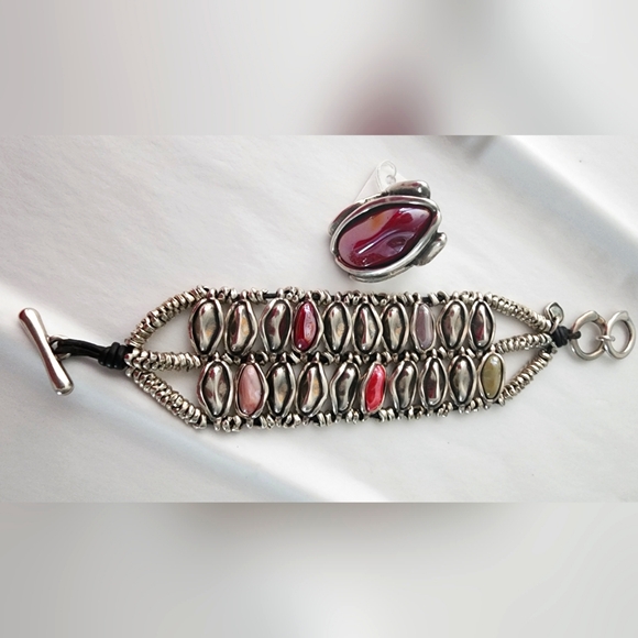 Ciclon Statement Bracelet - Silver & colorful Murano crystals with Leather - Picture 5 of 5